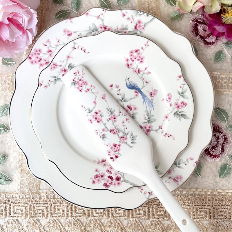 Vigneto | Orchid Bliss Snack Set (1 Serving Plate, 6 Quarter Plates, 1 Server) | Finest Premium Porcelain | Luxury Floral Tableware - Image 1