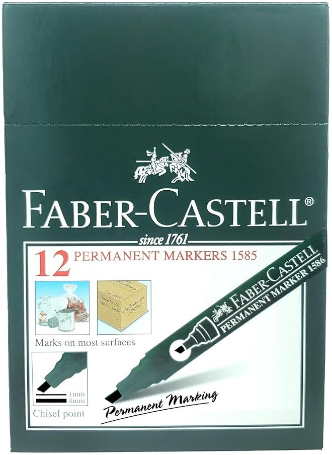 FABER-CASTELL - Permanent Markers Chisel Tip Color Black Box Of 12 - Image 1