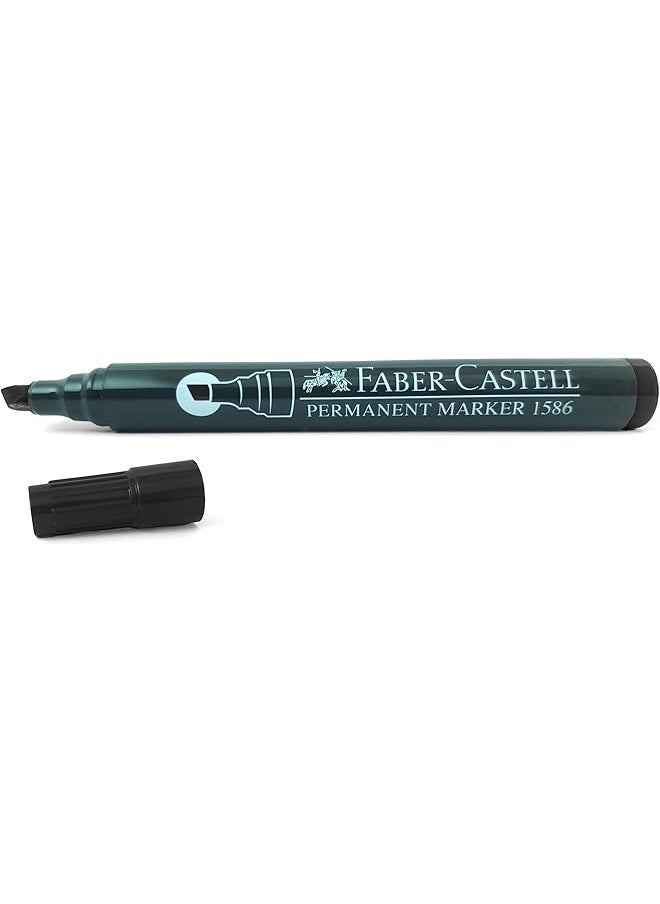 FABER-CASTELL - Permanent Markers Chisel Tip Color Black Box Of 12 - Image 1