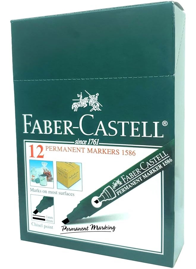 FABER-CASTELL - Permanent Markers Chisel Tip Color Black Box Of 12 - Image 1
