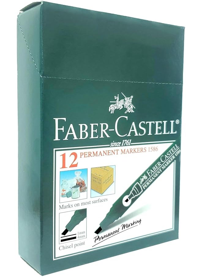 FABER-CASTELL - Permanent Markers Chisel Tip Color Black Box Of 12 - Image 1