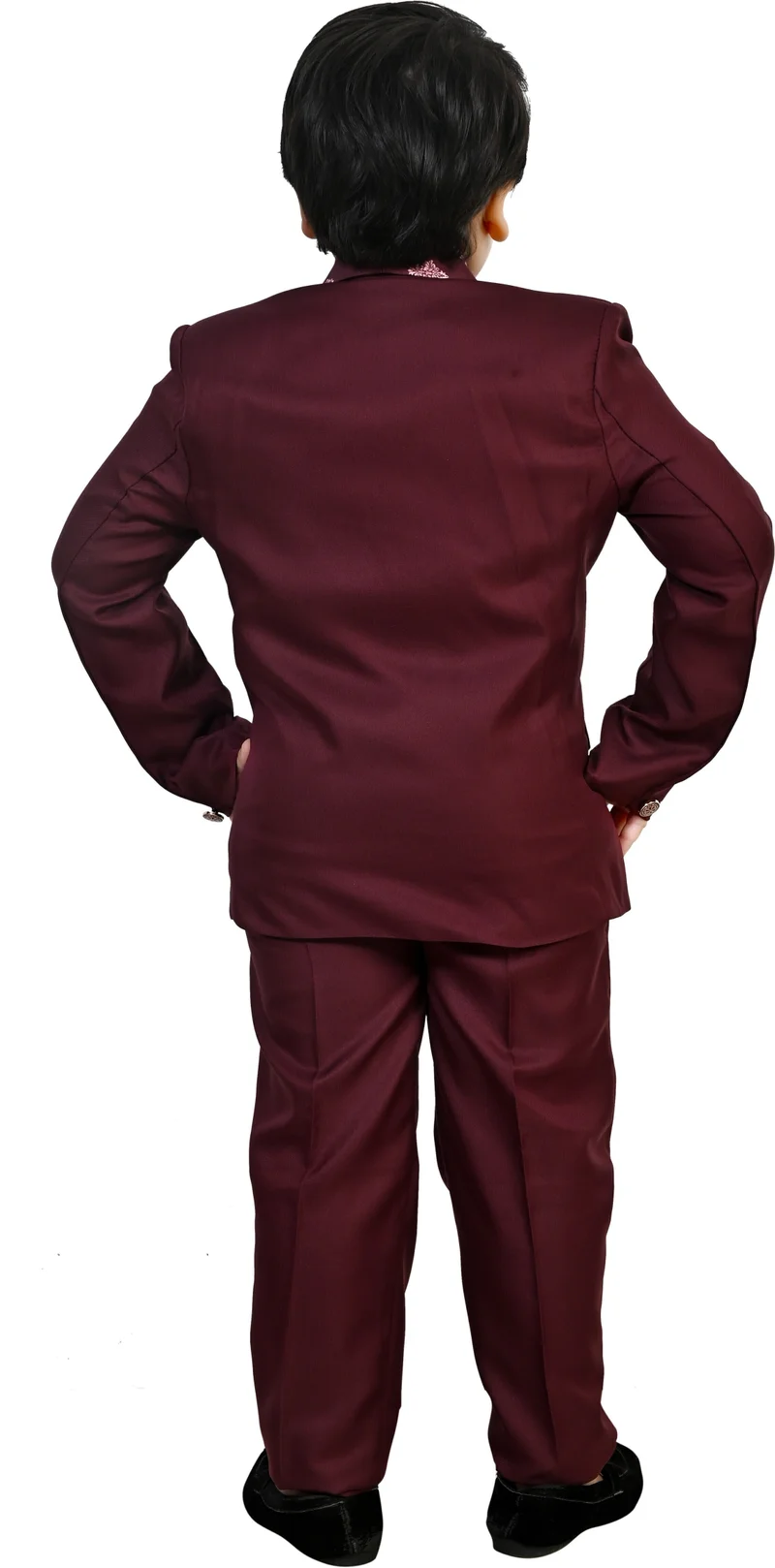 BT DEZINES Maroon Floral Damask 5-Piece Suit Set for Boys
