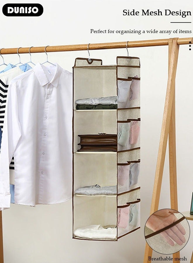 DUNISO 4-Tier Hanging Storage Organizer with 3 Drawers, Hanging Closet Shelf Organizer with Handle, Wardrobe Hanging Organizer, Fabric Hanging Shelf Storage Organizer, Hanging Closet Organizer - Image 3