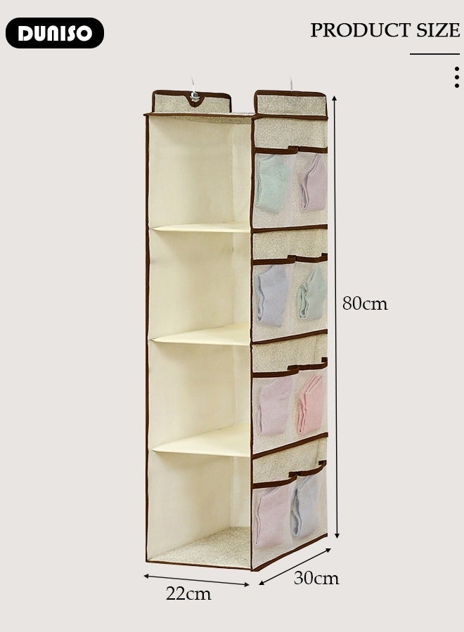 DUNISO 4-Tier Hanging Storage Organizer with 3 Drawers, Hanging Closet Shelf Organizer with Handle, Wardrobe Hanging Organizer, Fabric Hanging Shelf Storage Organizer, Hanging Closet Organizer - Image 4