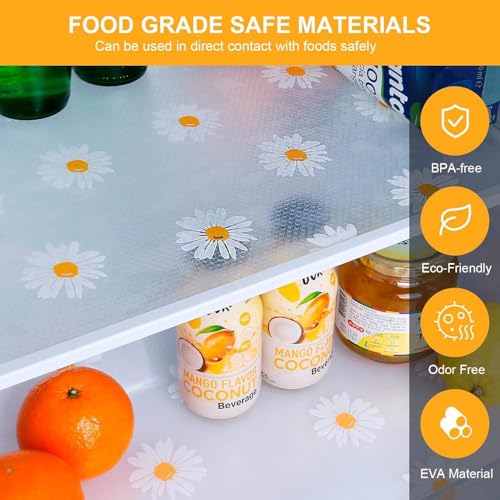 Tusmad Fridge Sheets for Shelves | EVA Food-Grade White Kitchen Mat – Multipurpose Washable Anti-Slip Fridge Mats for Drawers, Table | Non-Toxic, Waterproof Yellow Flower Mat, 45 CM x 1.5 M Roll - Image 3