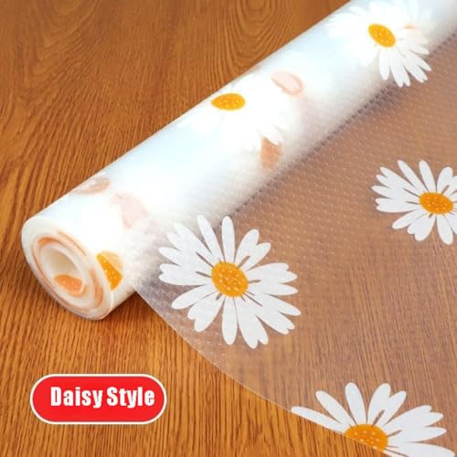 Tusmad Fridge Sheets for Shelves | EVA Food-Grade White Kitchen Mat – Multipurpose Washable Anti-Slip Fridge Mats for Drawers, Table | Non-Toxic, Waterproof Yellow Flower Mat, 45 CM x 1.5 M Roll - Image 2