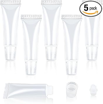 Apausvcm 5 قطع أنابيب أحمر شفاه فارغة حاويات بلسم شفاه شفافة حاويات معجون أسنان قابلة للضغط للسفر زجاجات تجميل صغيرة قابلة لإعادة التعبئة لمستحضرات تجميل أحمر الشفاه DIY للسفر - Image 1