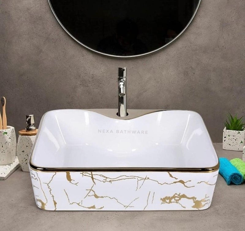 Nexa Bathware Impoarted Ceramic Wash Basin Luxurious Wash basin Table Top Bathroom Sink Wash gold Colour With High Temprature EQ 22419 x 15 x 5 INCH - Image 1