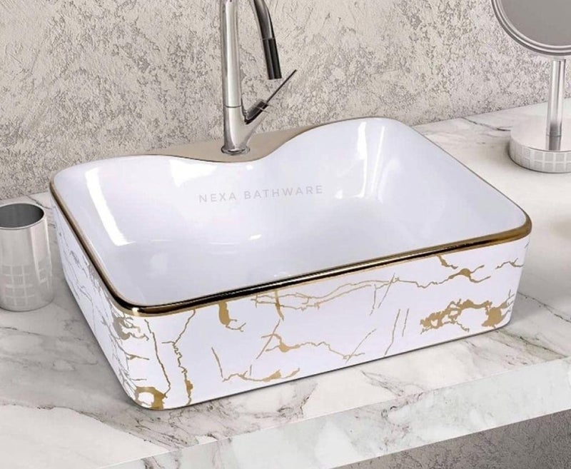 Nexa Bathware Impoarted Ceramic Wash Basin Luxurious Wash basin Table Top Bathroom Sink Wash gold Colour With High Temprature EQ 22419 x 15 x 5 INCH - Image 2