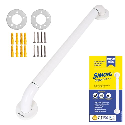 Simon's Grippy Heavy-Duty Nylon and SS304 Inside Bathroom and Toilet Anti Slip Grab bar for Elderly Hand Railing and Safety Handle| White | 3.5 cm Broad, 60 cm Length Grab Rail - 1pcs - Image 1