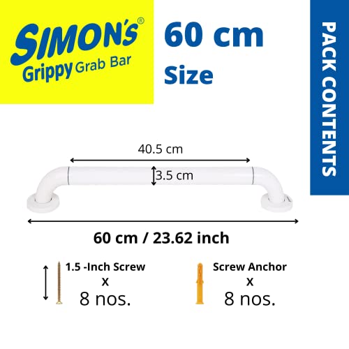 Simon's Grippy Heavy-Duty Nylon and SS304 Inside Bathroom and Toilet Anti Slip Grab bar for Elderly Hand Railing and Safety Handle| White | 3.5 cm Broad, 60 cm Length Grab Rail - 1pcs - Image 2