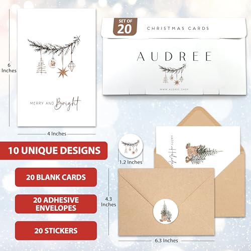 AUDREE Christmas Cards With Envelopes & Matching Stickers (20 Pack 4"x6") - Assortment Boxed Holiday Cards - Thoughtful Gift Idea for Friends and Family - Perfect for Happy Holidays Card, Xmas Card - Image 2