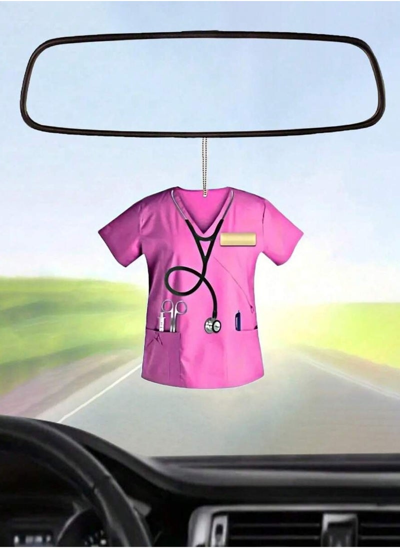 Generic Medical Uniform Car Hanging Ornament with Stethoscope in Pink – A Stylish Touch for Healthcare Enthusiasts and a Unique Gift for Doctors 