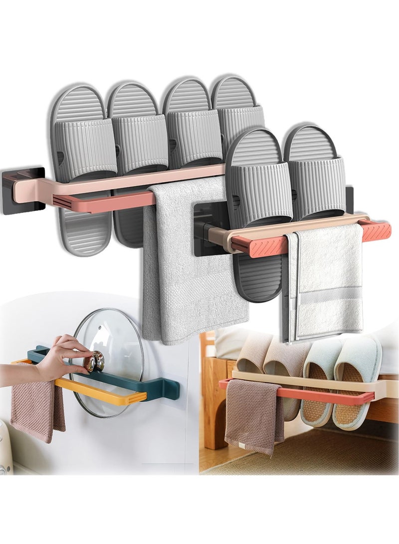 SYOSI 2 Pcs No-Hole Installation Foldable Slippers Rack - Hanging Shoe Rack Organizers, Wall Mounted Plastic Shoes Hanger, Double Layer Drain Storage Rack Hanging Shoes Shelf Holder (53CM+26.5CM) - Image 1