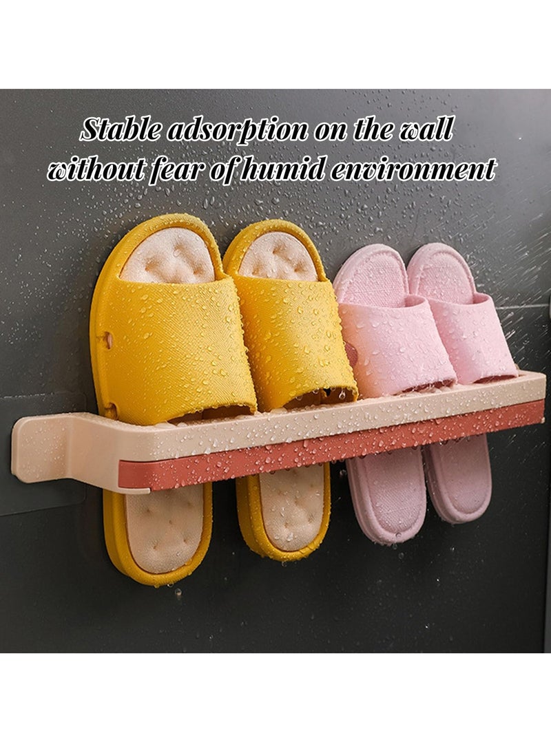 SYOSI 2 Pcs No-Hole Installation Foldable Slippers Rack - Hanging Shoe Rack Organizers, Wall Mounted Plastic Shoes Hanger, Double Layer Drain Storage Rack Hanging Shoes Shelf Holder (53CM+26.5CM) - Image 5