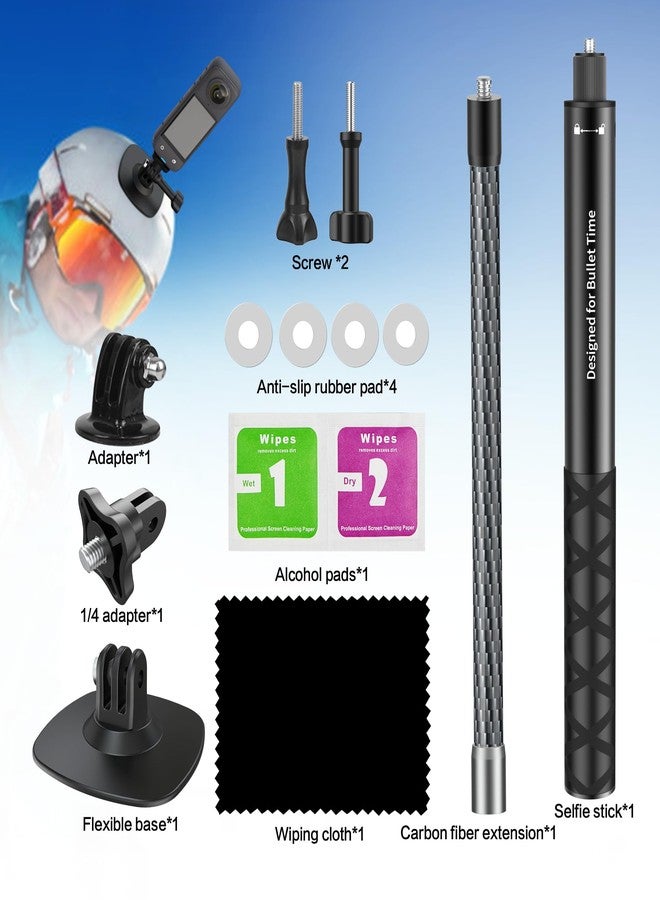 Taisioner Snow Bundle Mounting Ski Set with 1.1M Invisible Selfie Stick Carbon Fiber Extension Rod Helment Adhesive Base Compatible with insta360 X4/X3/X2/RS/Gopro Max 360 Action Camera Accessories - Image 3