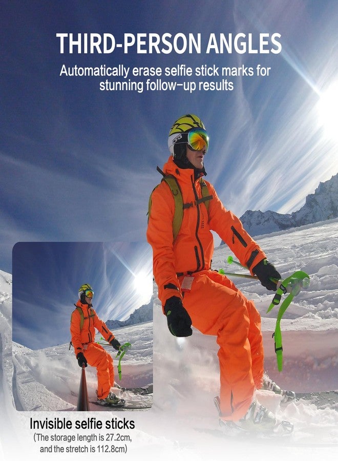 Taisioner Snow Bundle Mounting Ski Set with 1.1M Invisible Selfie Stick Carbon Fiber Extension Rod Helment Adhesive Base Compatible with insta360 X4/X3/X2/RS/Gopro Max 360 Action Camera Accessories - Image 4