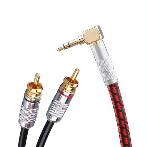 Primeda Audiophile High Purity Copper Audio Cable 35mm Male to 2 RCAPhono Male Audio Auxiliary GoldPlated Stereo HiFi Y Splitter Adapter Cable Right Angle 35mm to 2 RCA 32ft1m - Image 1