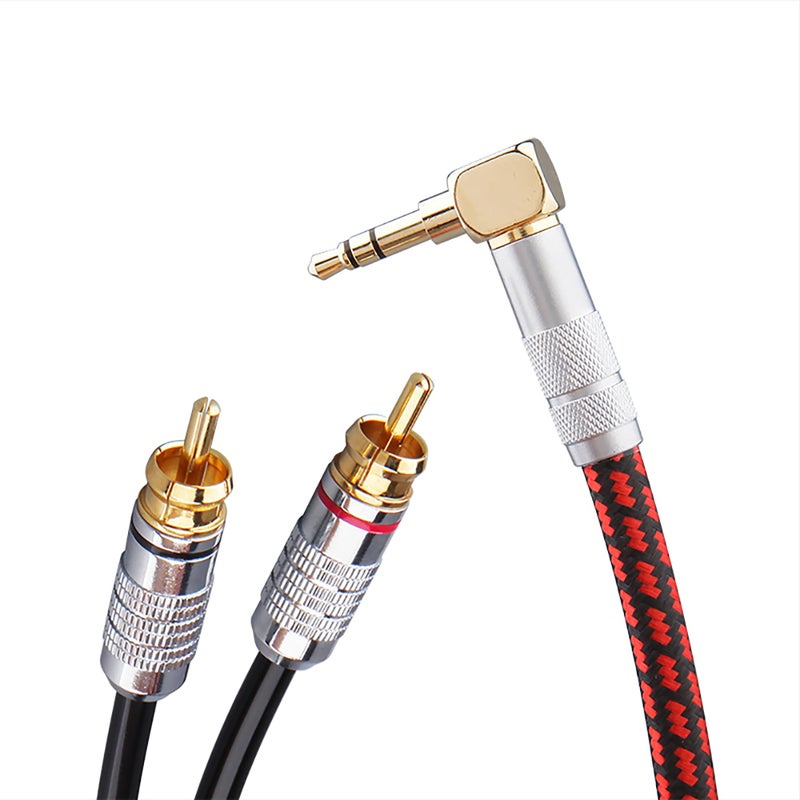 Primeda Audiophile High Purity Copper Audio Cable 35mm Male to 2 RCAPhono Male Audio Auxiliary GoldPlated Stereo HiFi Y Splitter Adapter Cable Right Angle 35mm to 2 RCA 32ft1m - Image 2