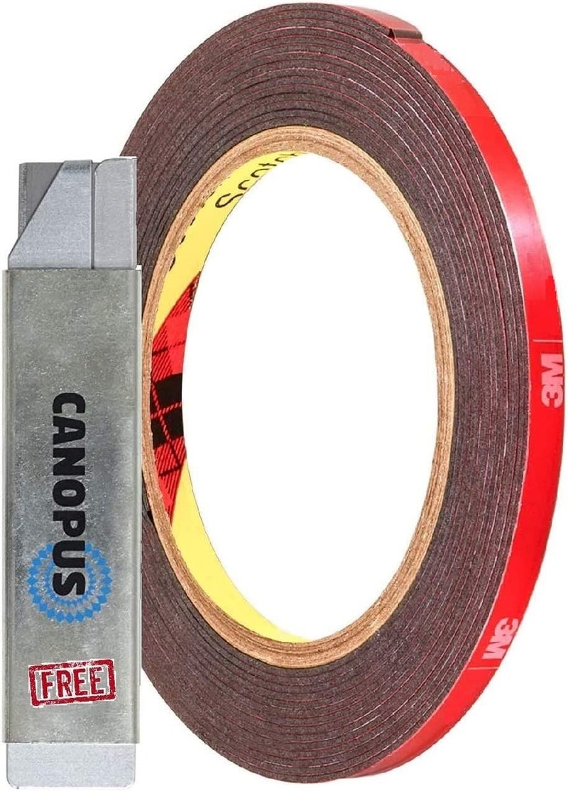 CANOPUS 3M Double Sided Tape Heavy Duty, 3M VHB 5952 (6.35mm x 4.5m), Indoor, Outdoor use, Waterproof 3M Automotive Double Sided Tape, 3M Strips, 3M Tape for LED Strip Lights, Automotive - Image 1