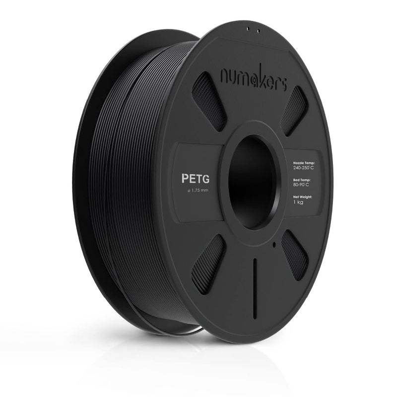 NUMAKERS PETG 3D Printer Filament, 1.75mm, Dimensional Accuracy +/- 0.05 mm, 1 kg Spool (2.2 lbs), Compatible with Most FDM Printers (Pitch Black) - Image 1