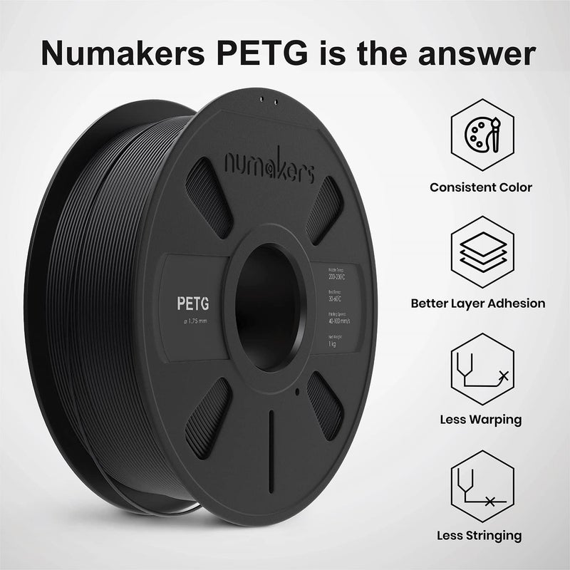 NUMAKERS PETG 3D Printer Filament, 1.75mm, Dimensional Accuracy +/- 0.05 mm, 1 kg Spool (2.2 lbs), Compatible with Most FDM Printers (Pitch Black) - Image 5