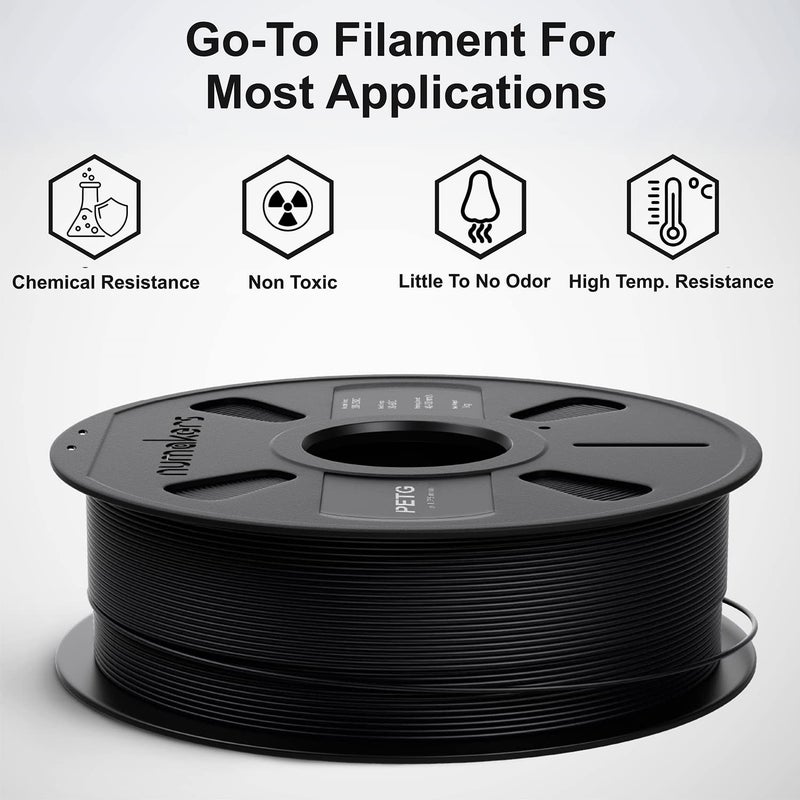 NUMAKERS PETG 3D Printer Filament, 1.75mm, Dimensional Accuracy +/- 0.05 mm, 1 kg Spool (2.2 lbs), Compatible with Most FDM Printers (Pitch Black) - Image 2