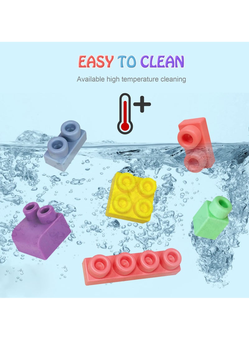 50 PCS Soft Rubber Building Blocks Set, Montessori Education Toy, STEM DIY Blocks for Early Development, 3D Boilable Bite-Resistant Teethers, Safe  Smooth Silicone Sensory Stacking Rock, Large Const  - Image 4