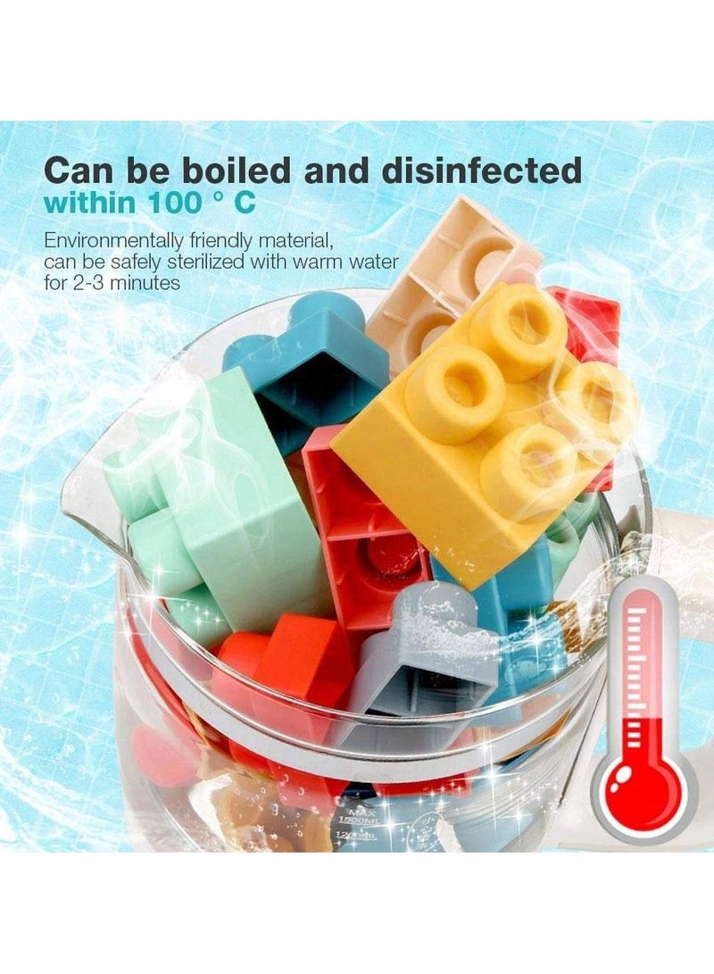 50 PCS Soft Rubber Building Blocks Set, Montessori Education Toy, STEM DIY Blocks for Early Development, 3D Boilable Bite-Resistant Teethers, Safe  Smooth Silicone Sensory Stacking Rock, Large Const  - Image 5