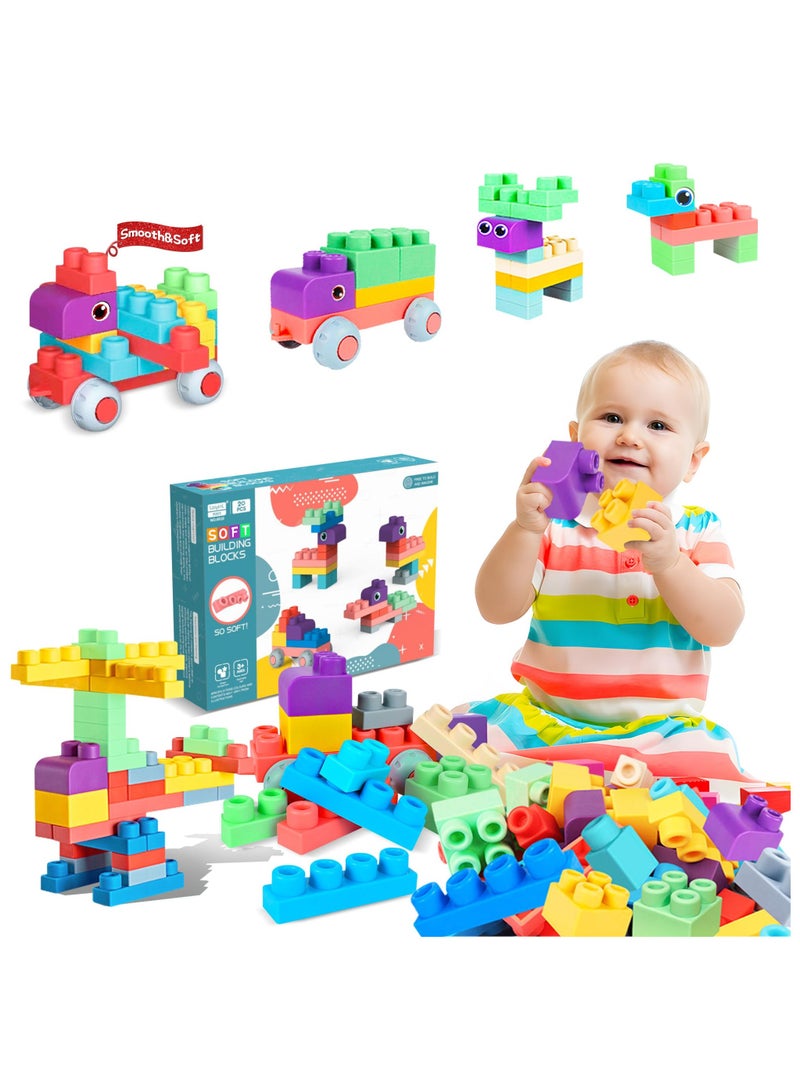 50 PCS Soft Rubber Building Blocks Set, Montessori Education Toy, STEM DIY Blocks for Early Development, 3D Boilable Bite-Resistant Teethers, Safe  Smooth Silicone Sensory Stacking Rock, Large Const  - Image 2