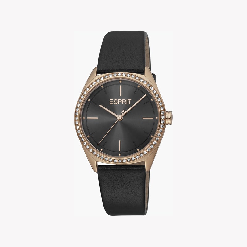 ESPRIT Women's Black Leather Watch, Black Dial|ES1L289L0035 - Image 2