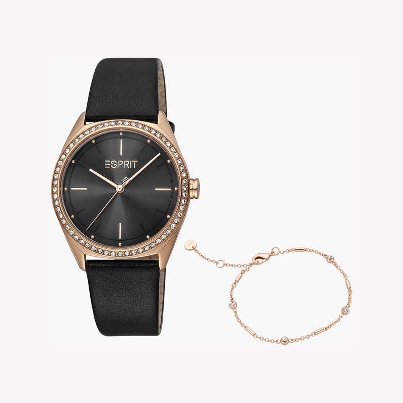ESPRIT Women's Black Leather Watch, Black Dial|ES1L289L0035 - Image 1