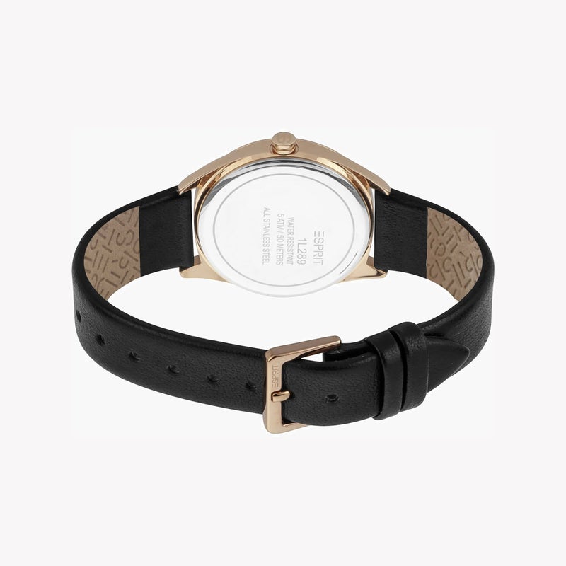 ESPRIT Women's Black Leather Watch, Black Dial|ES1L289L0035 - Image 4