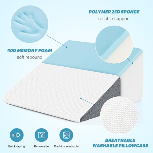 Yojoker Wedge Pillow for Sleeping - 10 Inch Bed Wedge for Headboard Triangle Pillow, Memory Foam Wedges for Acid Reflux, GERD, Snoring, Post Surgery Back Pain Relief, Leg Elevation, Washable Cover - Image 3