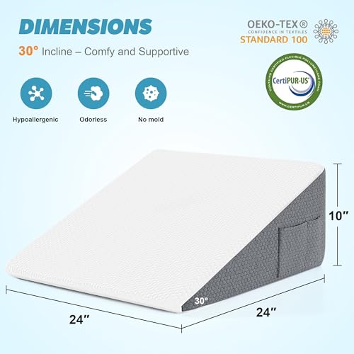 Yojoker Wedge Pillow for Sleeping - 10 Inch Bed Wedge for Headboard Triangle Pillow, Memory Foam Wedges for Acid Reflux, GERD, Snoring, Post Surgery Back Pain Relief, Leg Elevation, Washable Cover - Image 4