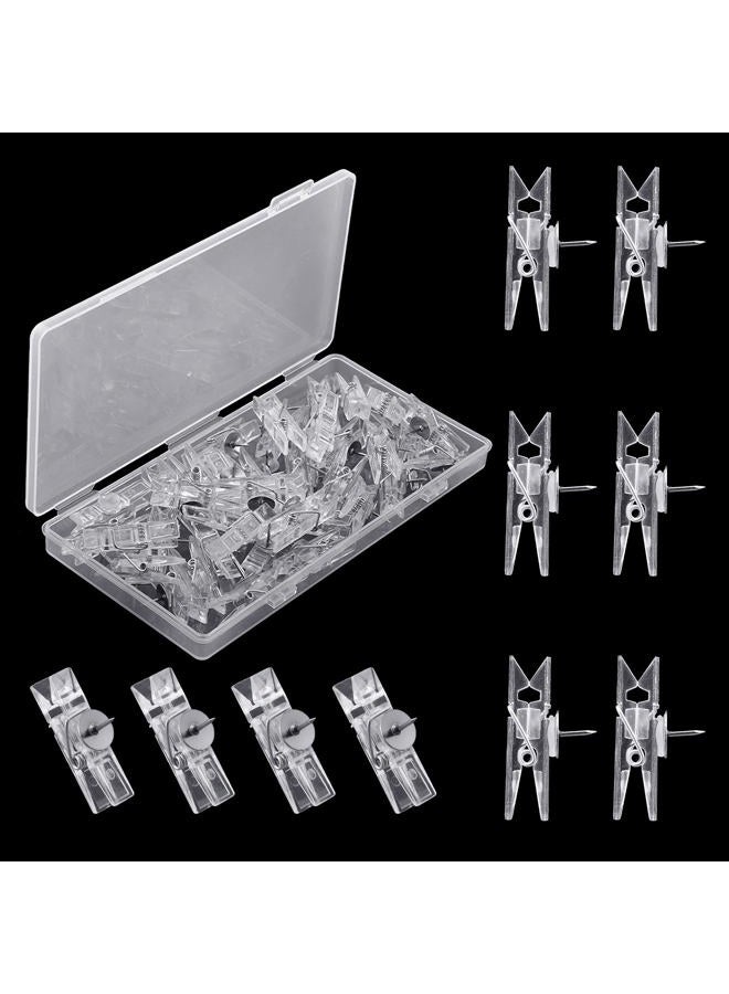 Zonon 50 Pieces Push Pin Clips Plastic Push Pins for Cork Board Push Pins Tacks Mini Photo Clips Decorative Pins Thumbtack Paper Clips Pushpins for Bulletin Board (Clear Color) - Image 1