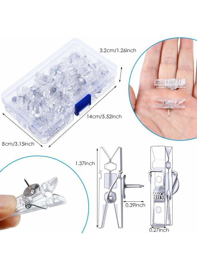 Zonon 50 Pieces Push Pin Clips Plastic Push Pins for Cork Board Push Pins Tacks Mini Photo Clips Decorative Pins Thumbtack Paper Clips Pushpins for Bulletin Board (Clear Color) - Image 2