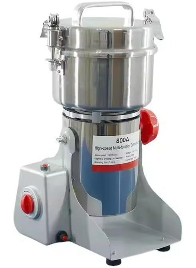 MUNTAQI مطحنة حبوب كهربائية – مطحنة تجارية عالية السرعة من الفولاذ المقاوم للصدأ 800A، آلة طحن متعددة الوظائف للتوابل والأعشاب الجافة للمطبخ، القهوة، الأرز، الذرة، الفلفل، الدقيق ومسحوق الأعشاب - Image 1