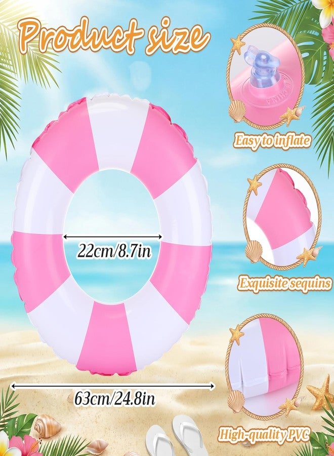 Chitidr 15 Pcs Inflatable Swimming Float Supplies Set, 22.8" Striped Swim Ring & 5.9" 9" 11.8" Beach Ball Summer Family Activities for Pool Beach Party Supplies(Pink) - Image 3
