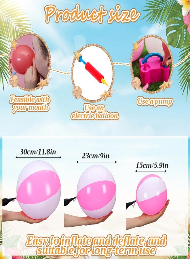 Chitidr 15 Pcs Inflatable Swimming Float Supplies Set, 22.8" Striped Swim Ring & 5.9" 9" 11.8" Beach Ball Summer Family Activities for Pool Beach Party Supplies(Pink) - Image 4