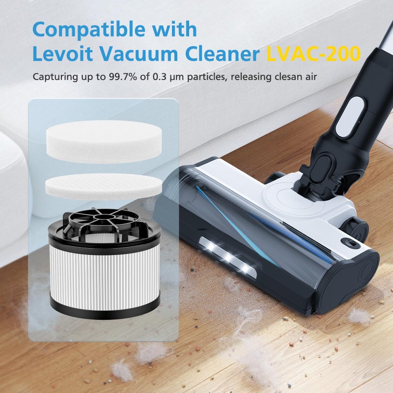isingo LVAC-200 Filter Replacement for LEVOIT LVAC-200 / LVAC-300 / LVAC-200 MAX Cordless Stick Vacuum Cleaner, 3 Post-Motor + 6 Pre-Motor Filters, Replace Part # LSV-V201-WUS # LSV-V202F-WUS - Image 2