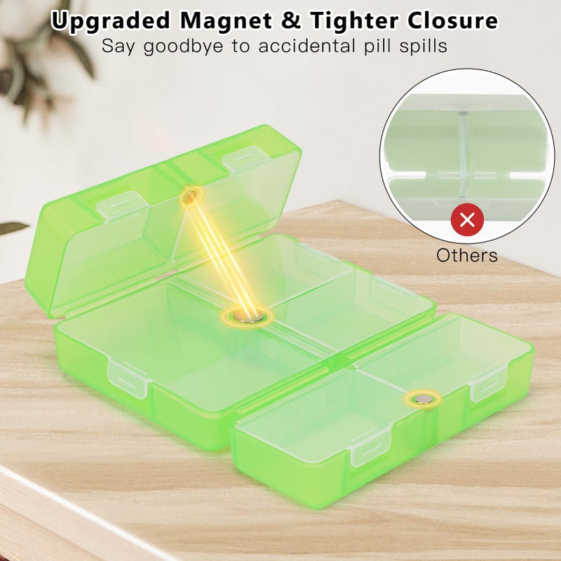FYY Daily Pill Organizer, 7 Compartments Portable Pill Case Travel Pill Organizer,[Folding Design] Pill Box for Purse Pocket to Hold Vitamins,Cod Liver Oil,Supplements and Medication-Clear Green - Image 4