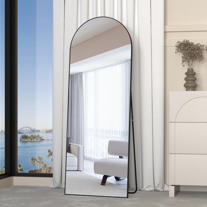 NEUWEABY Full Length Mirror, 56"x16" Arch Mirror Floor Mirror with Stand, Black Arched Full Body Standing or Leaning Mirrors for Bedroom, Living Room - Image 5