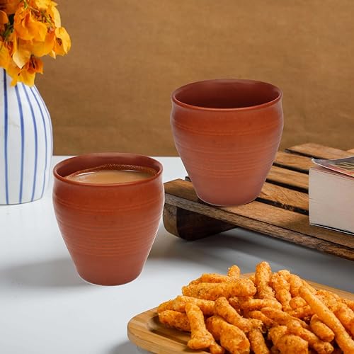 Pure Source India Clay Tea Kulhad Coffee Mugs - 4 Pieces, Brown, 200ml - Image 2