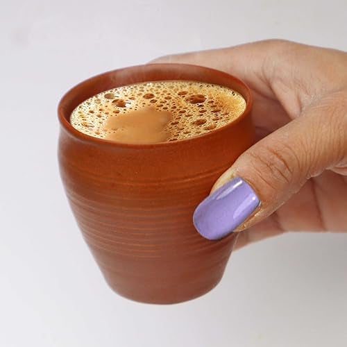 Pure Source India Clay Tea Kulhad Coffee Mugs - 4 Pieces, Brown, 200ml - Image 3