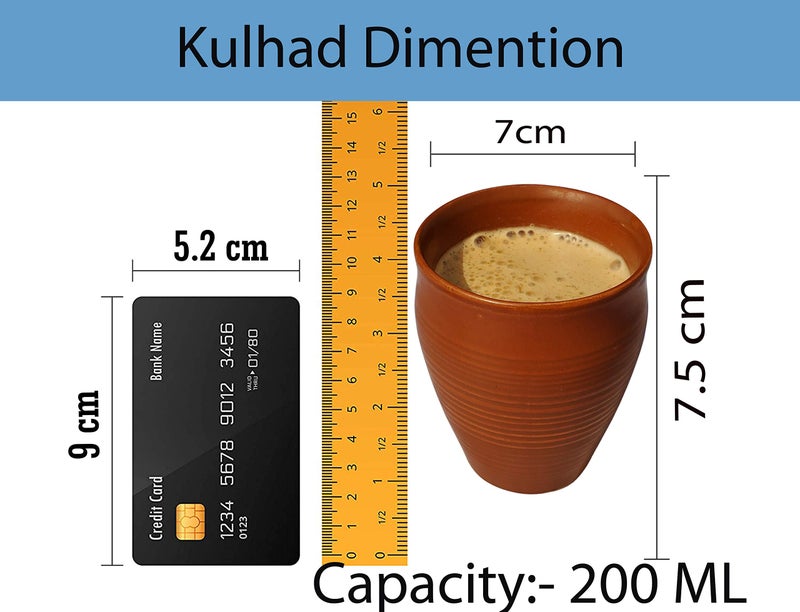 Pure Source India Clay Tea Kulhad Coffee Mugs - 4 Pieces, Brown, 200ml - Image 4