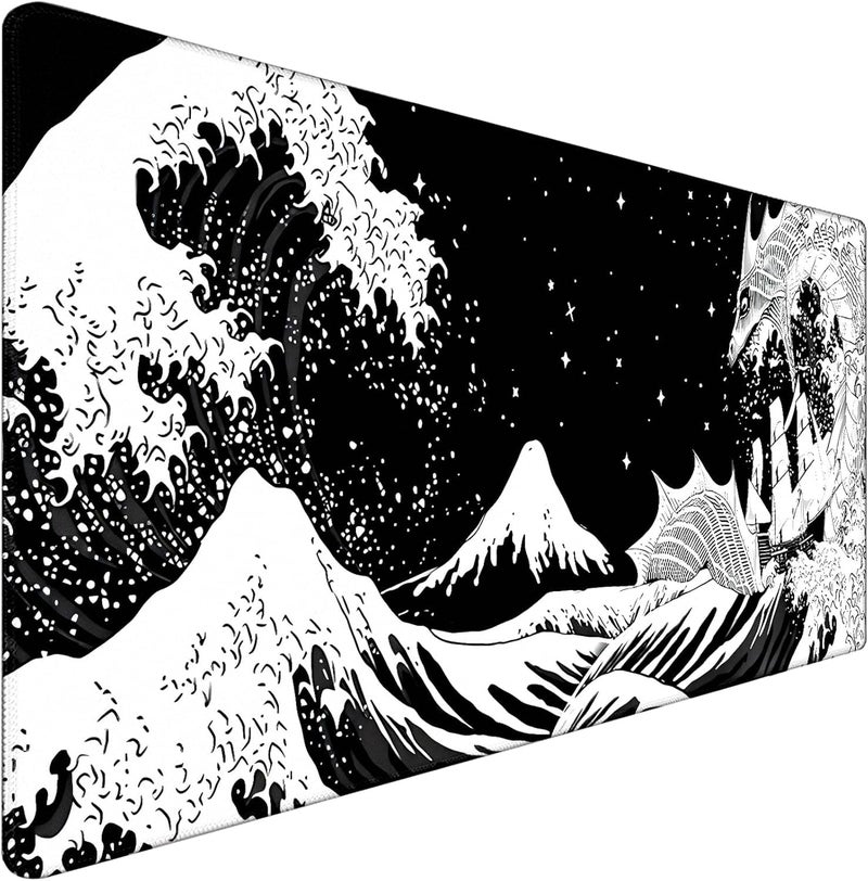 TEDNETGO Large Gaming Mouse Pad, Waterproof Extra Large Big Mouse Pad with Stitched Edge, XXXL Non-Slip Black Computer Long Mousepad for Gamer, Office & Home, Black White Dragon - Image 1