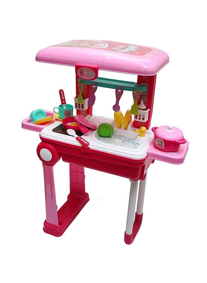 Chamdol Portable Lightweight Compact Unique Detailed Design Pretend Little Chef Kitchen Trolley Play Set 15.40x9.60x5.30inch - Image 3