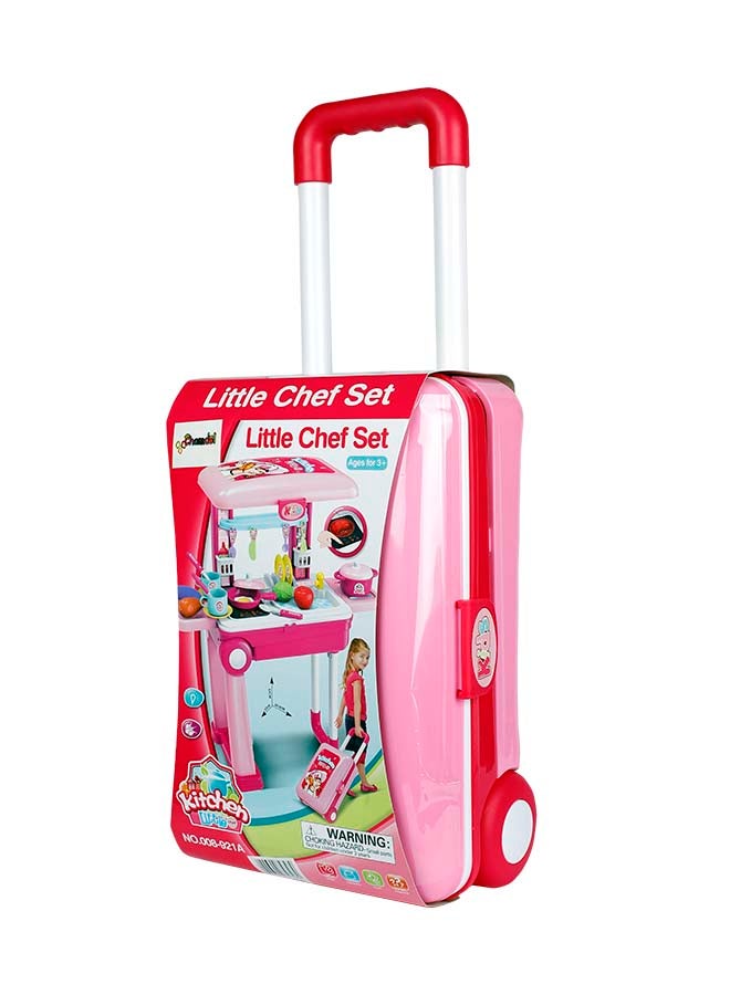Chamdol Portable Lightweight Compact Unique Detailed Design Pretend Little Chef Kitchen Trolley Play Set 15.40x9.60x5.30inch - Image 1