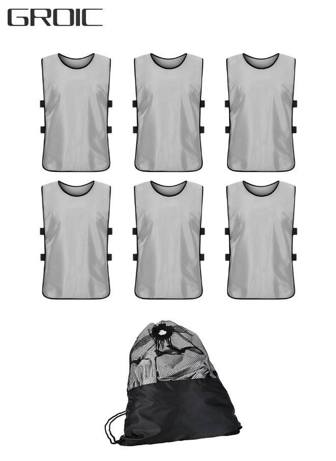 GROIC 6 Pack Scrimmage Training Vest, Sports Pinnies, Basketball Soccer Training Vest, Practice Jerseys, Practice Vest for Adult Youth Kids with Carry Bag  - Image 1